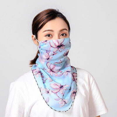 

19 summer sun protection neck chiffon mask female flowers antique elegant printing breathable mask square towel factory direct sales