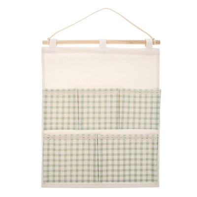 

5 Pockets Plaid Cotton Linen Wall Hanging Storage Bag Door Wardrobe Pouch