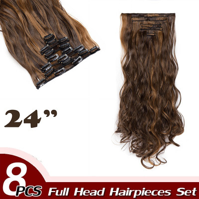 

Full Head Clip Synthetic in Hair Extensions 8 Piece 18 Clips Hairpiece Long Wave Curly Straight for Women