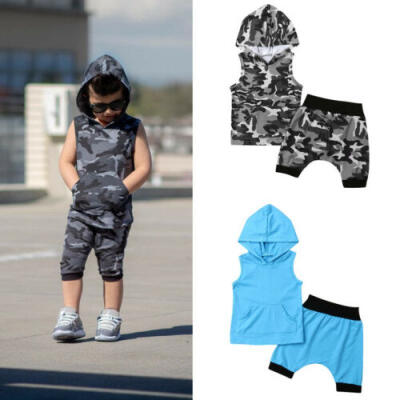 

US Newborn Kids Baby Boys Camouflage Hoodie Tops Pants Leggings Outfits Clothes