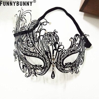 

FUNNYBUNNY Masquerade Mask for Women Ultralight Metal Mask Shiny Metal Rhinestone Venetian Pretty Party Evening Prom Ball Mask