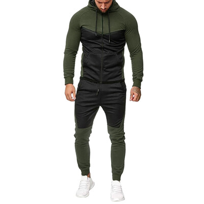 

Toponeto Mens Autumn Splicing Zipper Print Sweatshirt Top Pants Sets Sport Suit Tracksuit