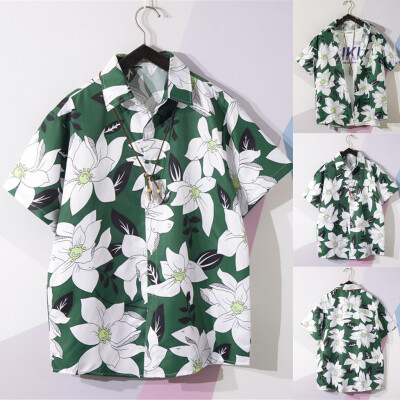 

Tailored Men Summer Fashion Shirts Casual Printing Beach Shirts Short-Sleeve Top Blouse