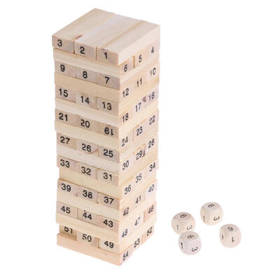 

Wooden Stacked Model Tower Building Blocks Kids Educational Toys with Dice