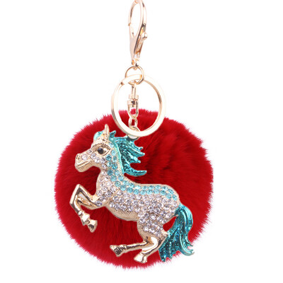 

Keychain inlaid color diamond three-dimensional pony rabbit fur ball handbags accessories car key chain