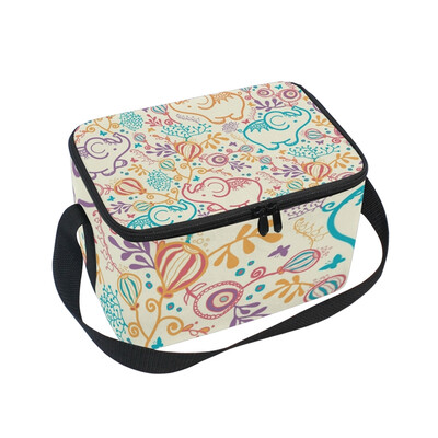 

ALAZA Insulated Lunch Box Elephants With Flowers Lunch Bag for Men Women Portable Tote Bag Cooler Bag