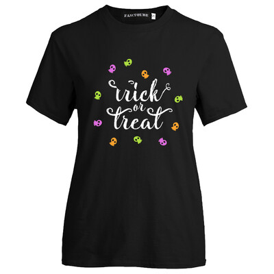 

2019 Women Halloween Trick Or Treat Letter And Ghost Printed T Shirts Casual Short Sleeve Solid Color Tee Shirts