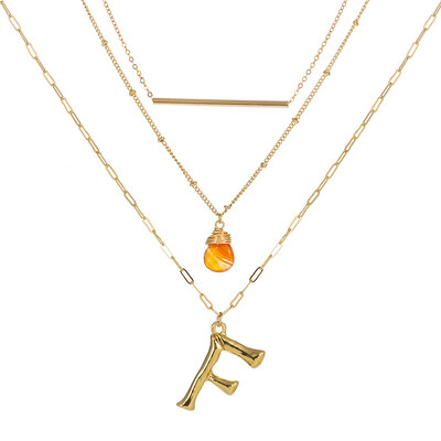

Small Orange stone Gold Metal Bamboo 2cm 26 Letter Alphabet A-Z Minimalist Initial Pendant Necklace Fashion Twist Chain Jewelry