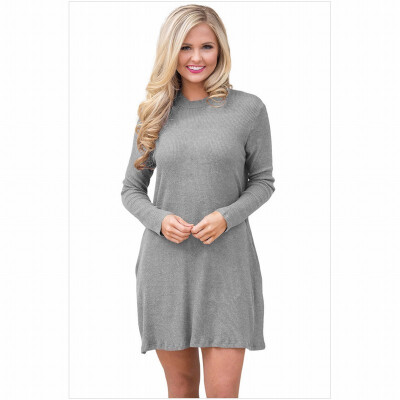 

High neck long sleeve with pocket casual mid-length knit sweater dress