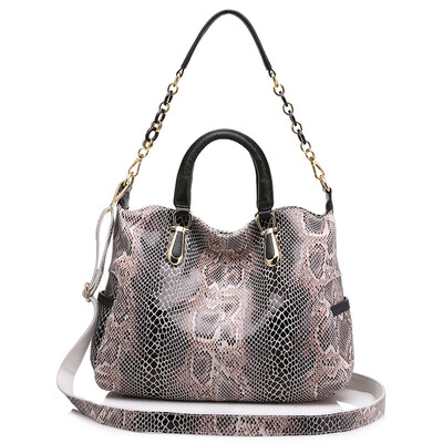 

REALER brand women genuine leather tote bag female fashion serpentine prints leather handbags boston bag large shoulder bag
