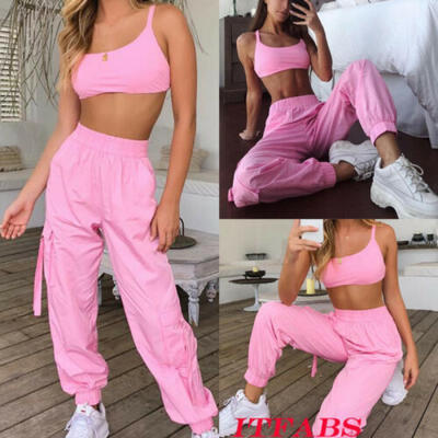 

UK Womens Sleeveless Crop Top Shorts Tracksuit Set Sports Gym Running Yoga Suit