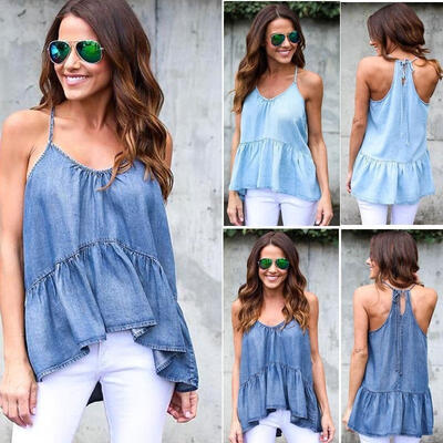 

Women Sexy Loose Sleeveless Denim Blouse Lady Summer Casual Tops T-Shirt Vest