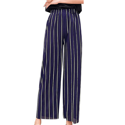 

Women Wide Leg Long Pants Stripe Print High Waist Harem Trousers Summer Causal