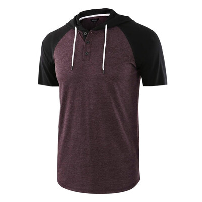 

Toponeto Men Casual Summer Patchwork Drawsting Short Sleeve Hoodie T-Shirt Top Blouse