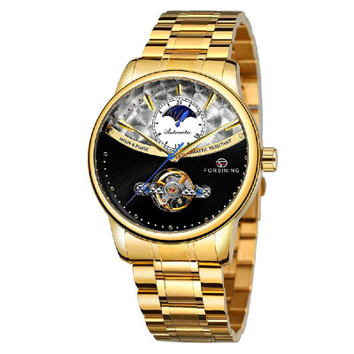 

FORSINING 339 Tourbillon Moon Phase Wind-up Movement Mechanical Men Watch Luxury Business Skelenton Male Watch 3ATM Waterproof Wri