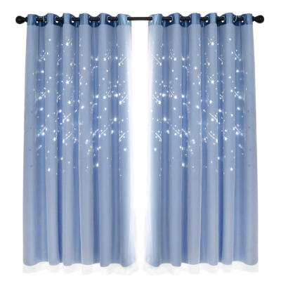 

2pcs Star Shower Hollow Yarn Blackout Curtains Windows Decorative Drapes