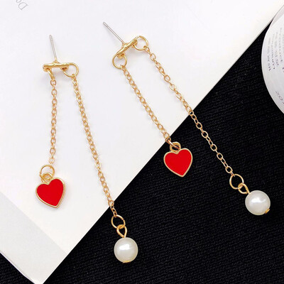 

Red Love Heart Shaped Earrings Asymmetric Earrings For Women Alloy Jewelry Accessories Special