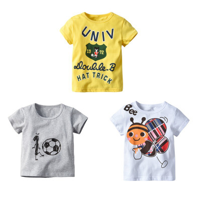 

3 Packs Children Boys T-Shirts Summer Cotton Letter Cartoon Stripe T-shirt Tops Short Sleeve Casual