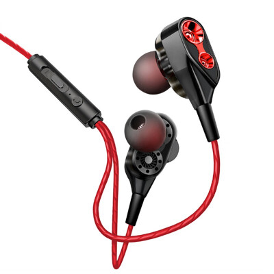 

T2 Portable copper ring speaker wire-controlled Sport Music Headset in-ear Earphone With Microphone black red