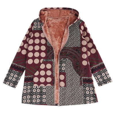

Winter Women Hooded Jackets Long Sleeve Vintage Thicken Coats Plus Size