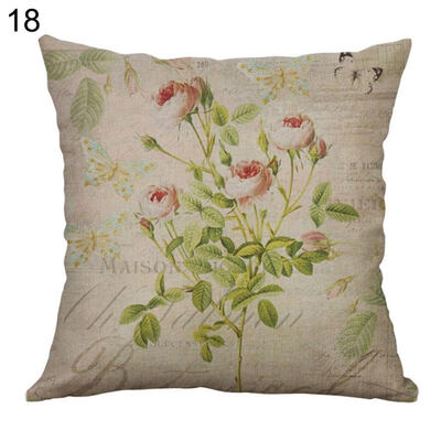 

Linen Rose Peony Tulip Flower Pillow Case Cushion Cover Sofa Bed Car Cafe Decor