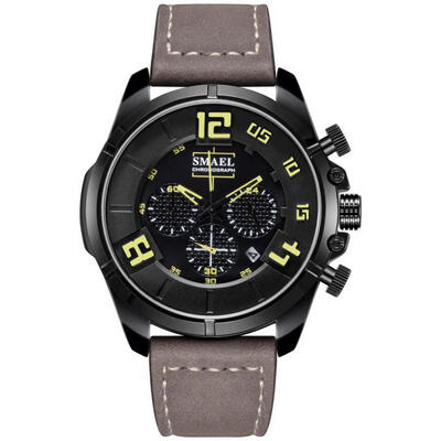 

SMAEL 9075 Casual Quartz Watch Fashion Waterproof Wristwatch With Leather Strap Male Chronograph Watches