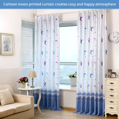 

Window Screening Bedroom CurtainsCountry Style Moon Printed Window Curtain Half Transparent Bedroom DecorationHooks Included