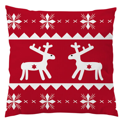 

〖Follure〗Red Vintage Christmas Linen Pillow Case Xmas Deer Cushion Cover Home Decor