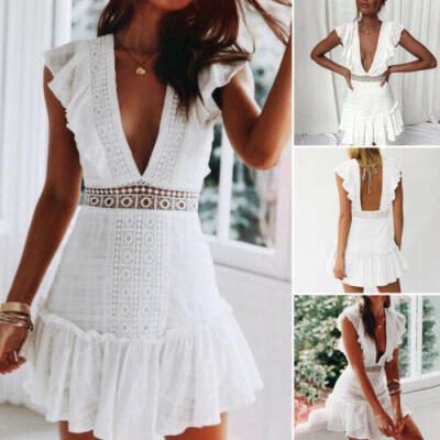 

Women Sexy Summer Backless Slim Evening Party Cocktail Lace Short Mini Dress