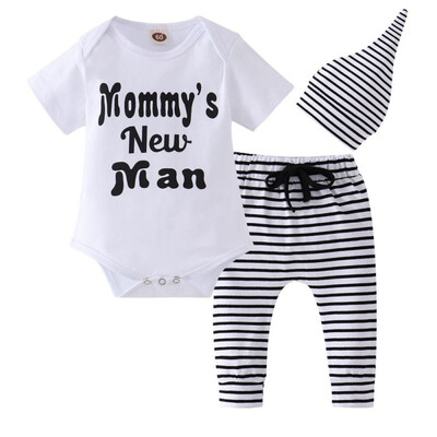 

3 pcs Cotton Baby Clothes Set Boys Little Man Romper Pants Baby Hat Newborn Overalls Clothing