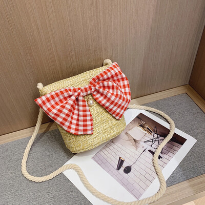 

Tailored Fashion Women Weave Straw Bag Plaid Bow Crossbody Bags Candy Color Shoulder Bags