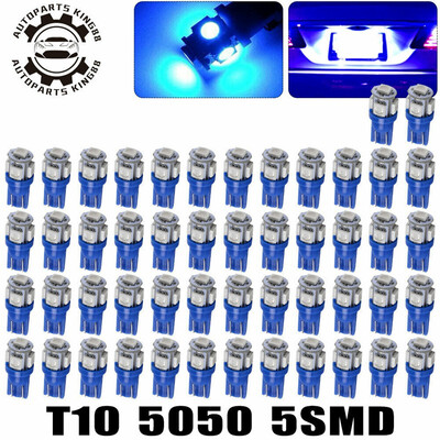 

50x T10 5050 5SMD LED Blue Car Instrument Interior Lights Bulbs W5W 194 168 2825