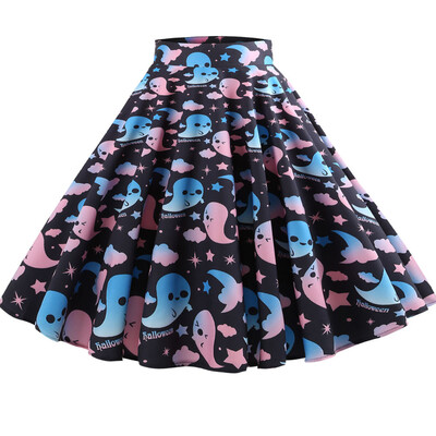 

Roseonmyhand Women Casual Retro Halloween Printing Evening Party Skirt Swing Skirts