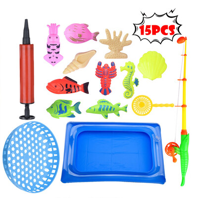 

15pcs Bath Toys For Kids Fishing Magnetic Toys Floating Fishing Game