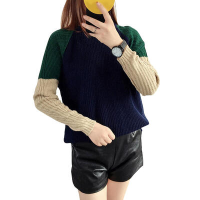 

Women Winter Knitting Pullovers Tops Ladies Long-Sleeves Stitching Sweater