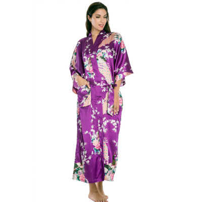 

Toponeto New Women Plus Size Simulation Silk Print Gown Bath Robe Lingerie Sleepwear