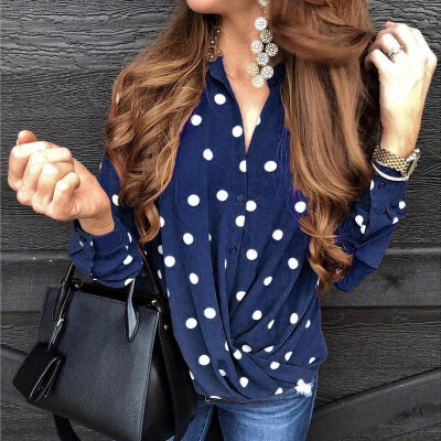 

2019 Autumn Women Fashion Dot Suit Button Lapel Long sleeve Shirt