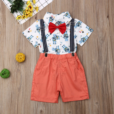 

2PCS Toddler Kid Baby Boy Outfit Set Animal Robots Shirt Shorts Pants Overalls