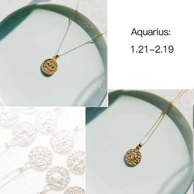 

12 Constellation Jewelry Necklace Gold Virgo Libra Scorpio Sagittarius Capricorn Aquarius Zodiac Vintage Circle Pendant Necklace