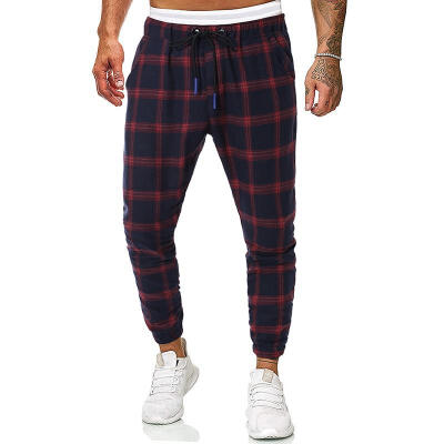 

Men\s Full-length Plaid Trousers Male Casual Slim Sports Pants