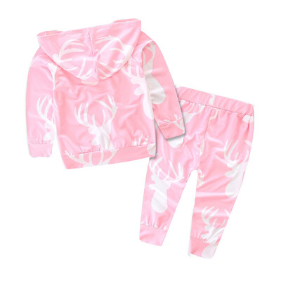 

1Set Newborn Infant Baby Boy Girl Deer Print Hoodie TopsPants Outfits Clothes