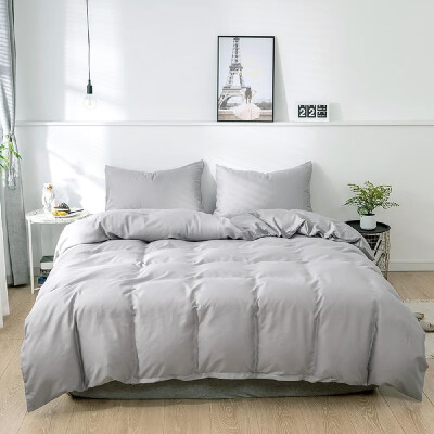 

Modern Simple Style Faddish Solid Color Sanding Three-Piece Suit Quilt Cover Pillowcase Beddings AU-Queen Model Silver Gray