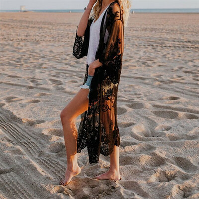 

Women Lace Kimono Blouse Coat Boho Casual Cardigan Beach Bikini Cover Up Tops