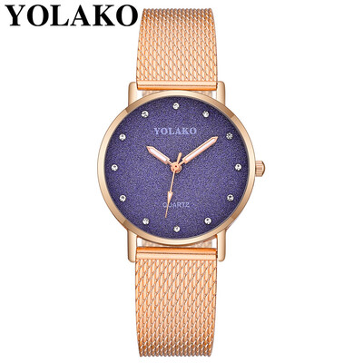 

YOLAKO Women Watches reloj mujer Quartz Stainless Steel Band Mesh Magnet Buckle Starry Sky Analog Wrist Watch zegarek damski 533