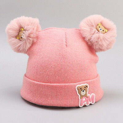 

Baby headgear in autumn&winter boys&girls knitted pure cotton cotton warm cartoon cute double ball caps