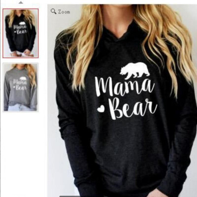 

AliExpress EBAY Amazon Hot Letter Print Hooded Long Sleeve Loose T-Shirt MOM BEAR Print 9051 gray