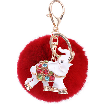 

Soft 8CM Rex Rabbit Hair Ball Diamond Alloy Elephant Keychain Lovers Bags Mobile Phone Accessories