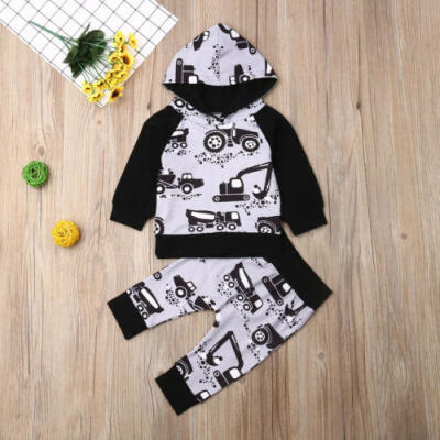 

Newborn Baby Kids Boys Car Printing Hooded Shirt Tops Pants Outfits Clothes Set