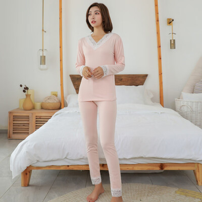

Women Cotton Seamless Thermal Underwear TopsPants Long Sleeve Johns Pajama Set