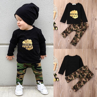 

Hot Baby Boy Kids Clothes T-shirt Camouflage Pants Trousers 2pcs Outfits Set